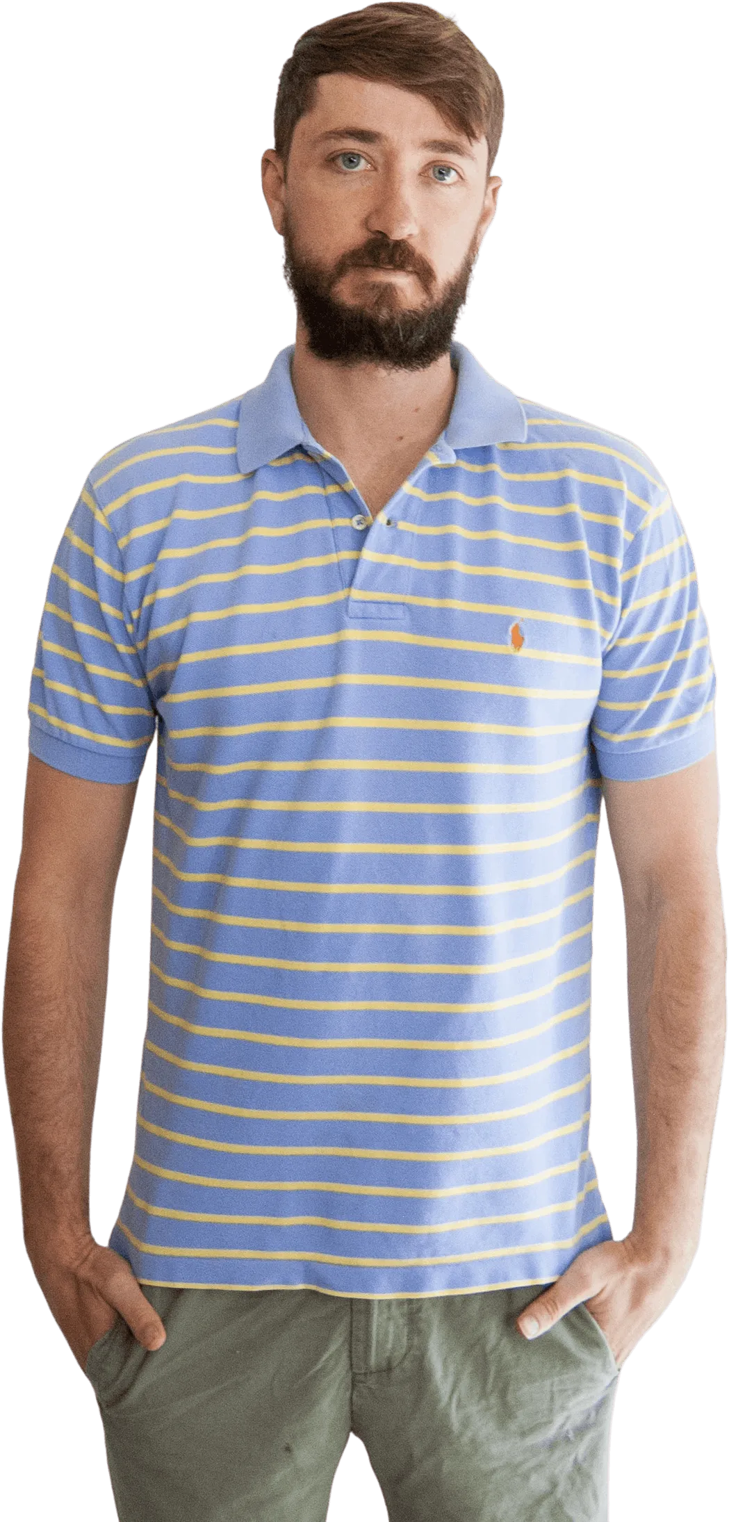 00's Blue Lavender and Yellow Striped Polo by Polo Ralph Lauren