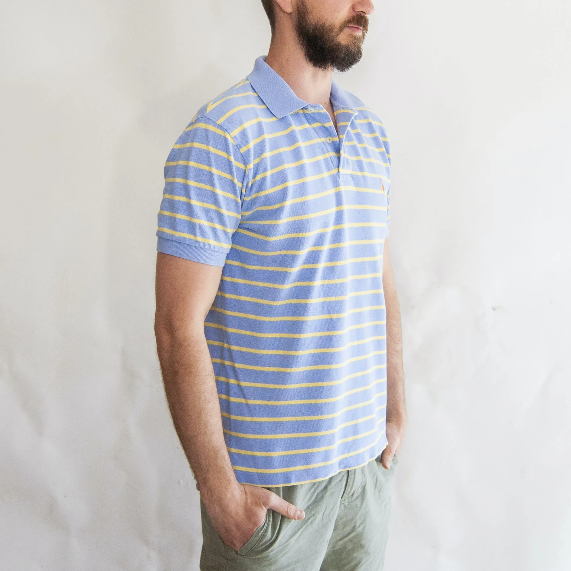 00's Blue Lavender and Yellow Striped Polo by Polo Ralph Lauren