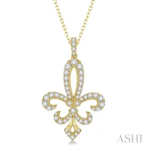 1 1/2 Ctw Round Cut Diamond Fleur De Lis Pendant in 14K Yellow Gold with Chain