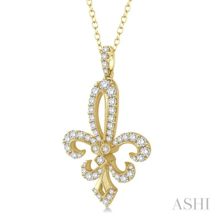 1 1/2 Ctw Round Cut Diamond Fleur De Lis Pendant in 14K Yellow Gold with Chain