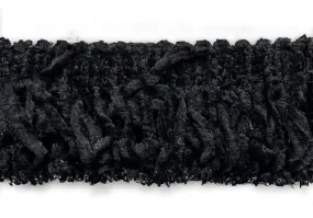 1 1/4" Inky Black Chenille Fringed Trim (Made in USA)