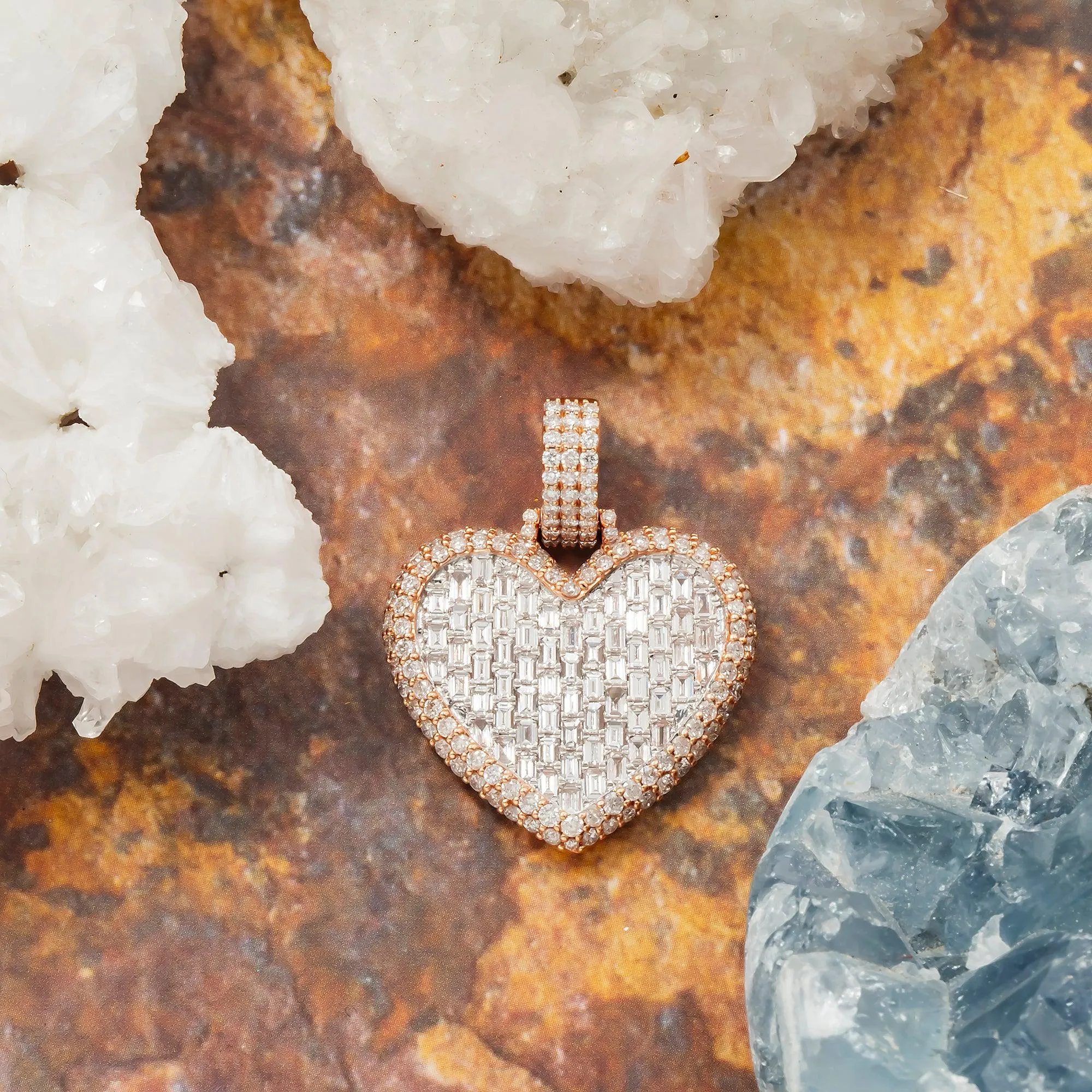 10K GOLD BAGUETTE DIAMOND HEART PENDANT 3.16 CT