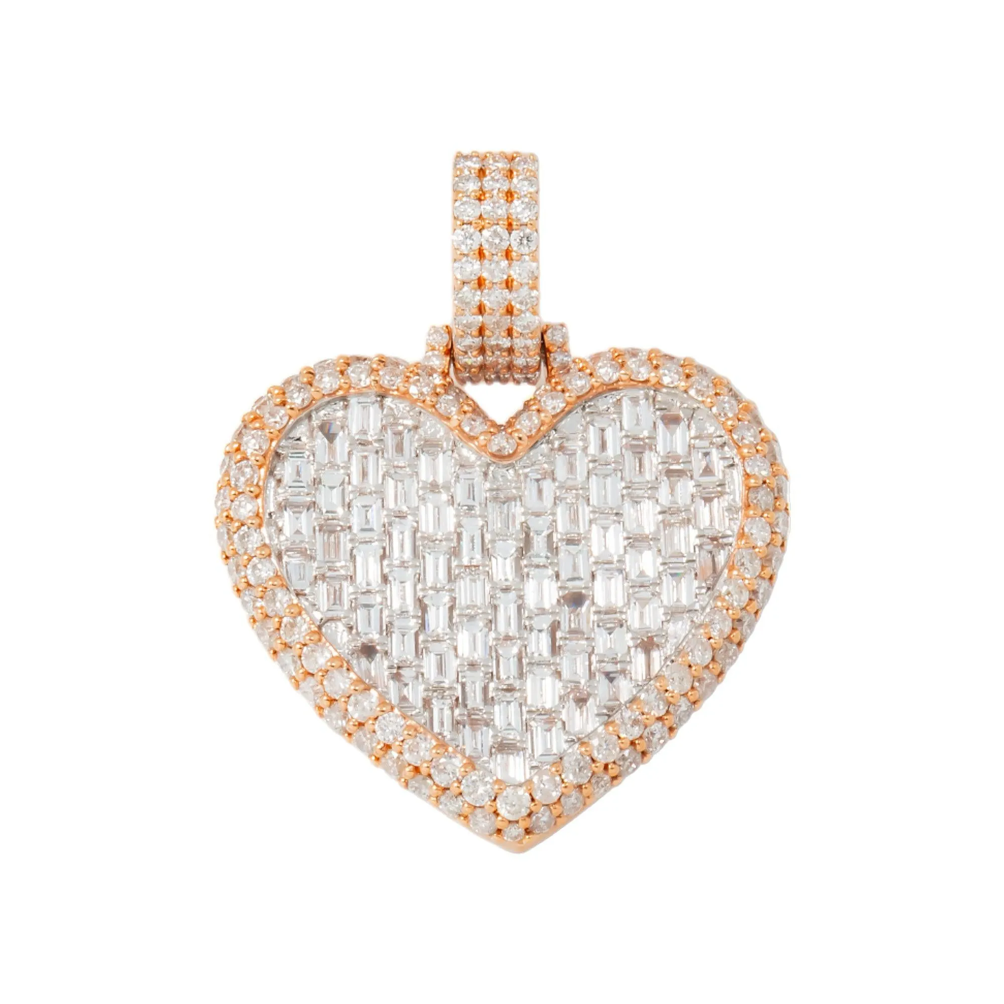 10K GOLD BAGUETTE DIAMOND HEART PENDANT 3.16 CT