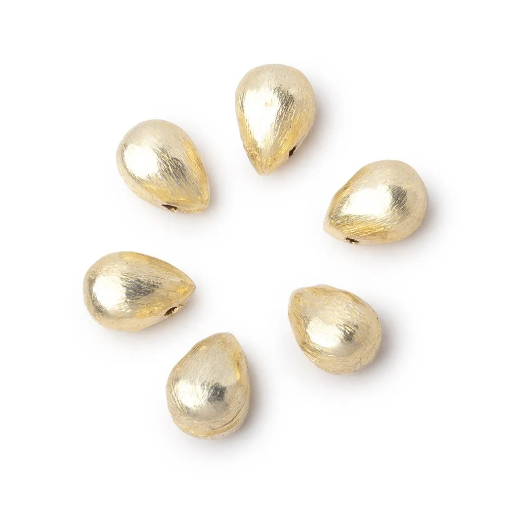 10x7mm 14kt Gold Plated Copper Brushed Tear Drop Set of 6 Beads