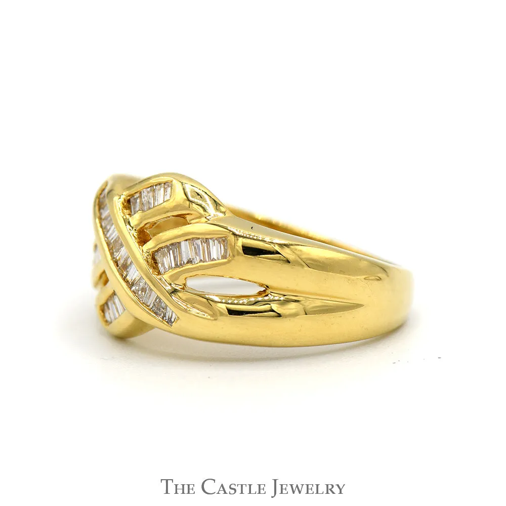 1/2cttw Baguette Diamond Ring with Interweaving Rows in 18k Yellow Gold