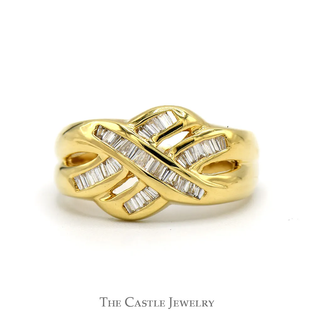 1/2cttw Baguette Diamond Ring with Interweaving Rows in 18k Yellow Gold