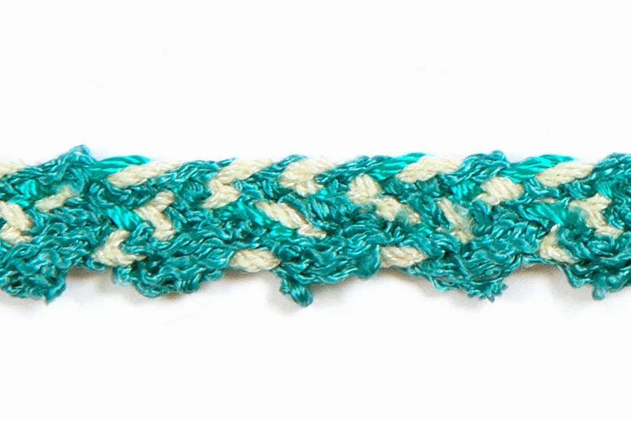 1/2" Off  White & Shades of Turquoise Braided Trim