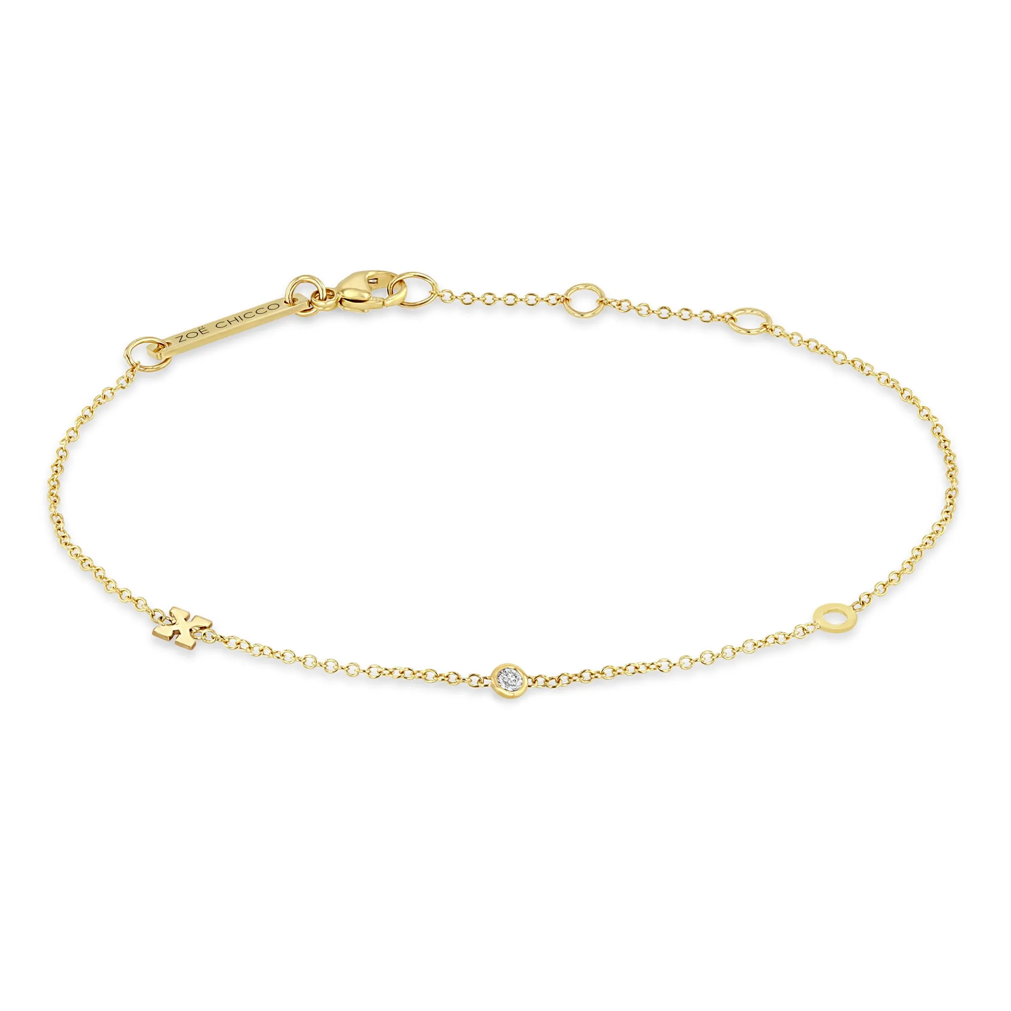 14k 2 Itty Bitty Initial Letter & Floating Diamond Station Bracelet