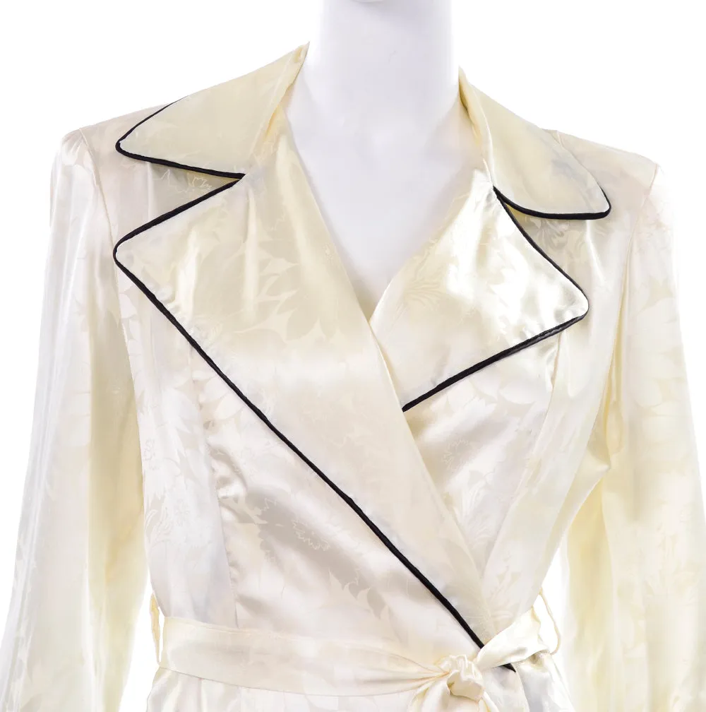 1940's Ivory Botanical Silk Jacket w/ Black Wide Leg Pants