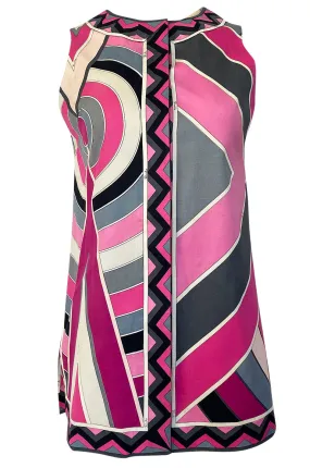 1960s Emilio Pucci Pink Geometric Print Cotton Cover Up or Mini Dress