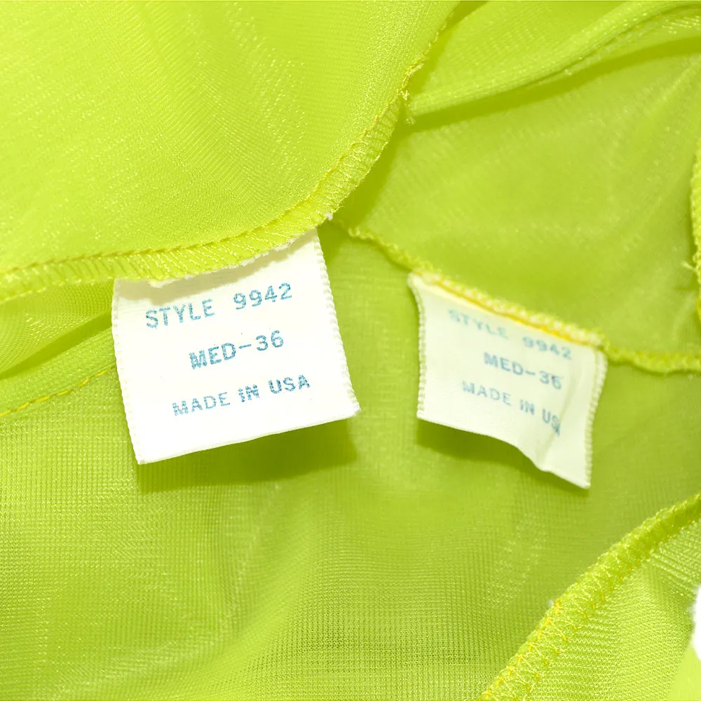 1960's Lime Green Chiffon Babydoll Peignoir Set W Nightgown & Robe