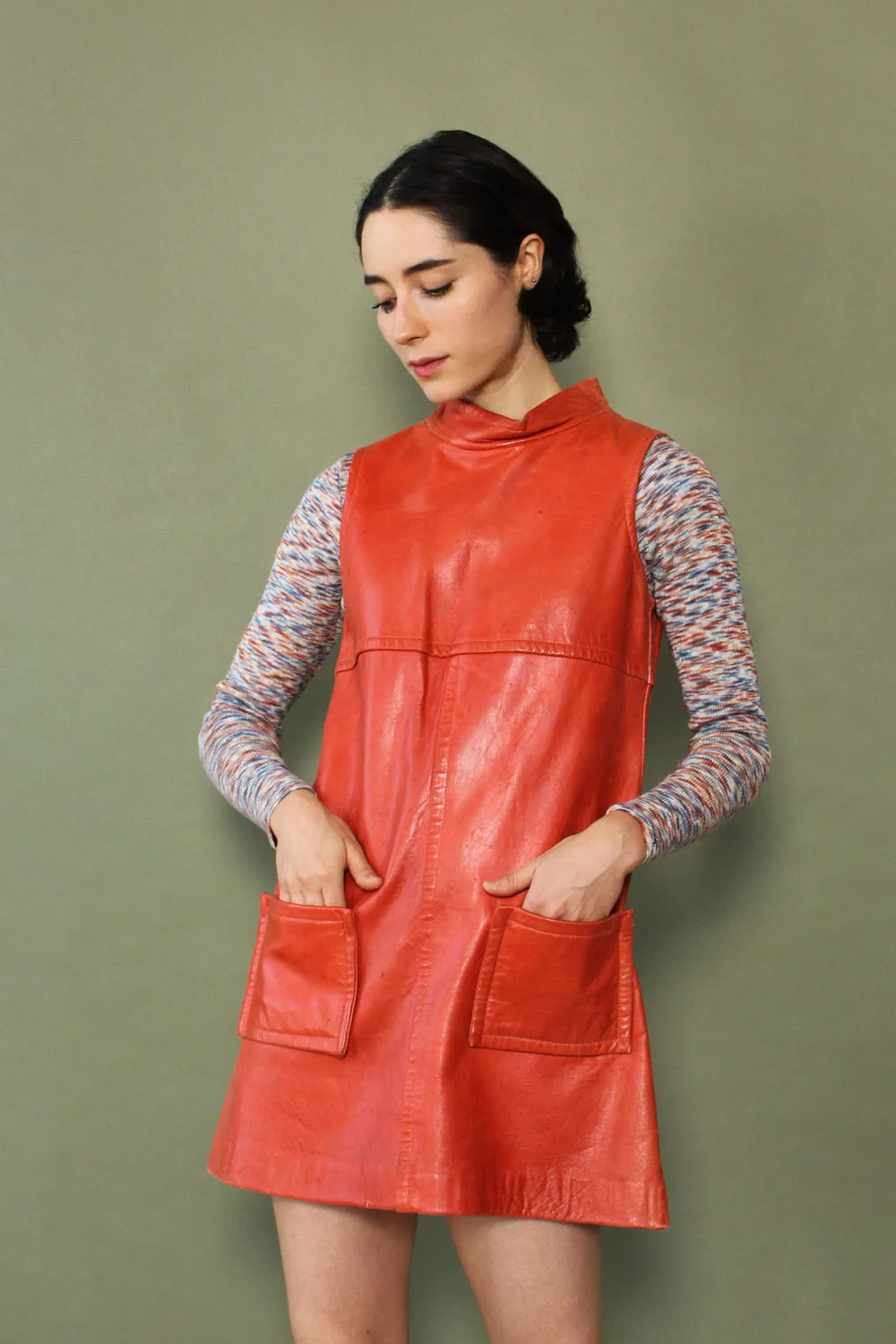 1960s Tomato Leather Shift XS/S