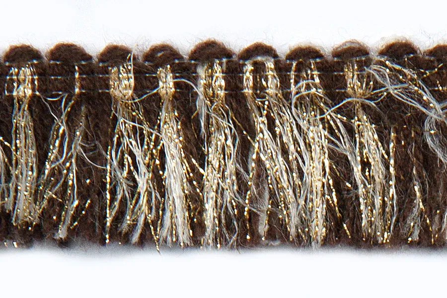 1" Chocolate & Gold Metallic Fringed Trim