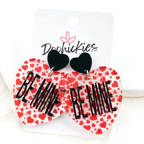 2 Be Mine Heart Acrylic Dangle Earrings