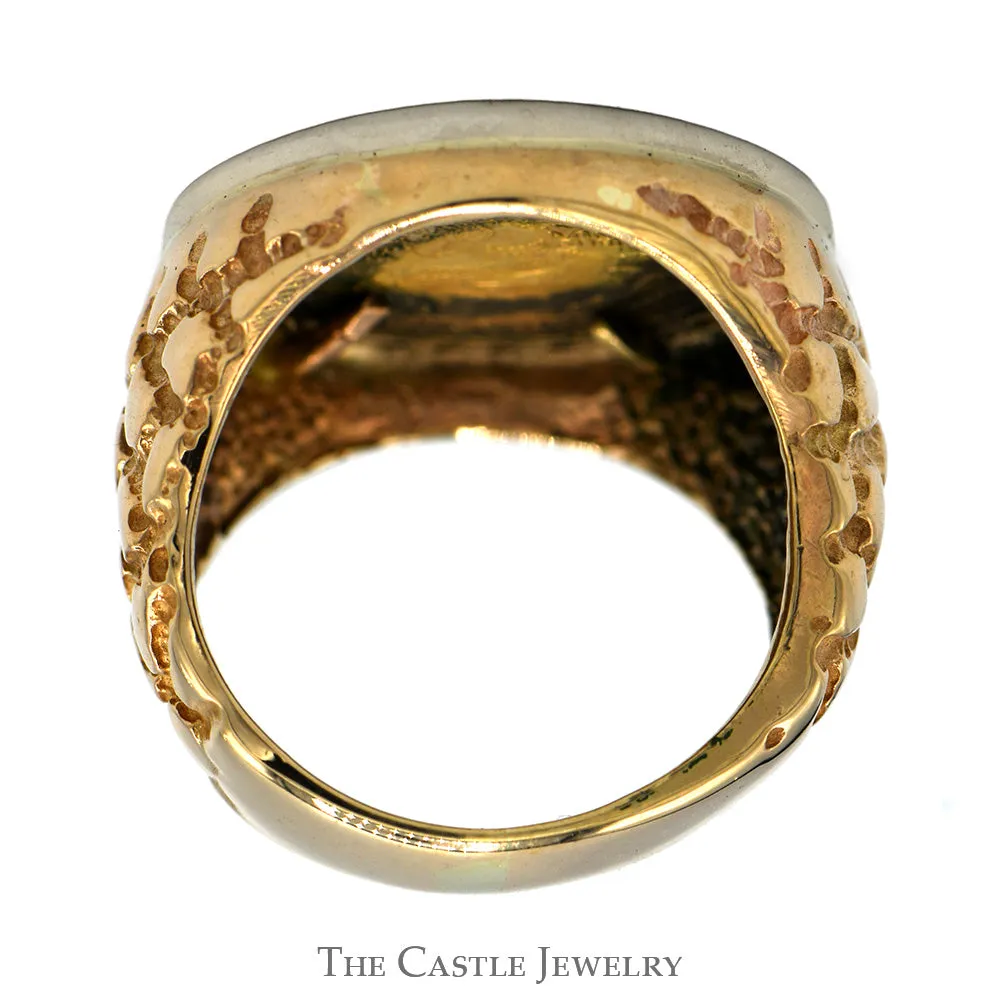 2002 Liberty Coin Ring with 1/2cttw Diamond Bezel and Textured Nugget Sides in 14k Yellow Gold