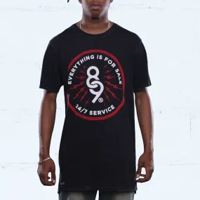 24/7 Service Black Long Line T Shirt