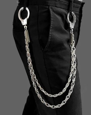 27'' Metal DOUBLE Chain BIKER SILVER WALLET CHAIN Handcuffs LONG PANTS CHAIN jeans chain FOR MEN