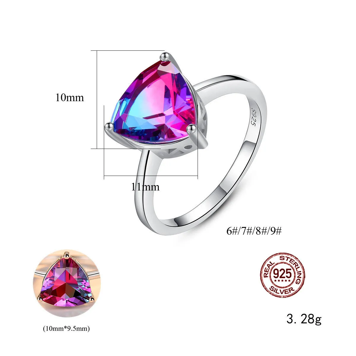 925 Sterling Silver Rainbow Stone Ring - Elegant Multi-Color Gemstone Jewelry