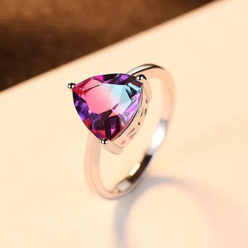 925 Sterling Silver Rainbow Stone Ring - Elegant Multi-Color Gemstone Jewelry