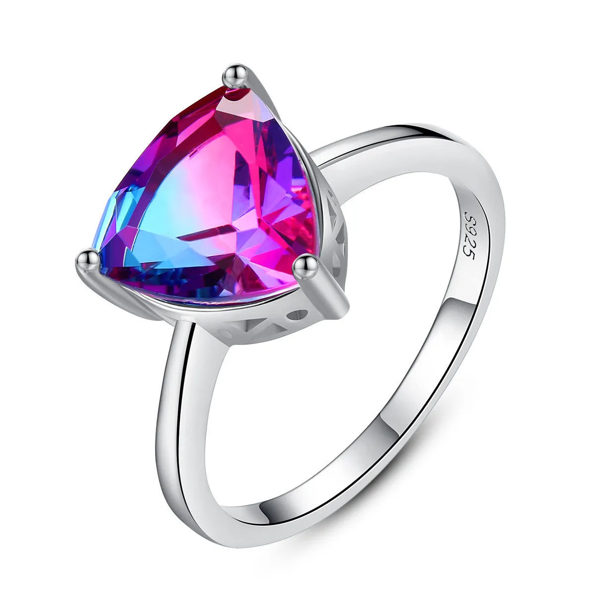 925 Sterling Silver Rainbow Stone Ring - Elegant Multi-Color Gemstone Jewelry