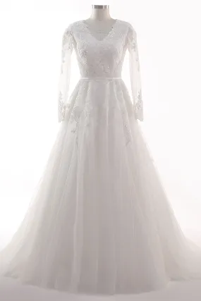 A-Line Court Train Tulle Lace Wedding Dress CW2455