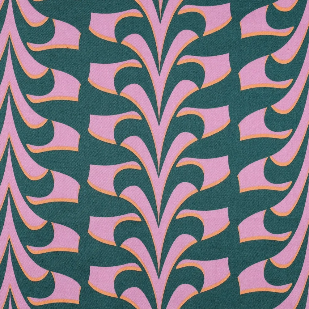 Abstract Green and Lilac Cotton Sateen Fabric