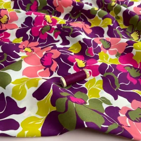 Abstract Green and Purple Blooms Cotton Sateen Fabric