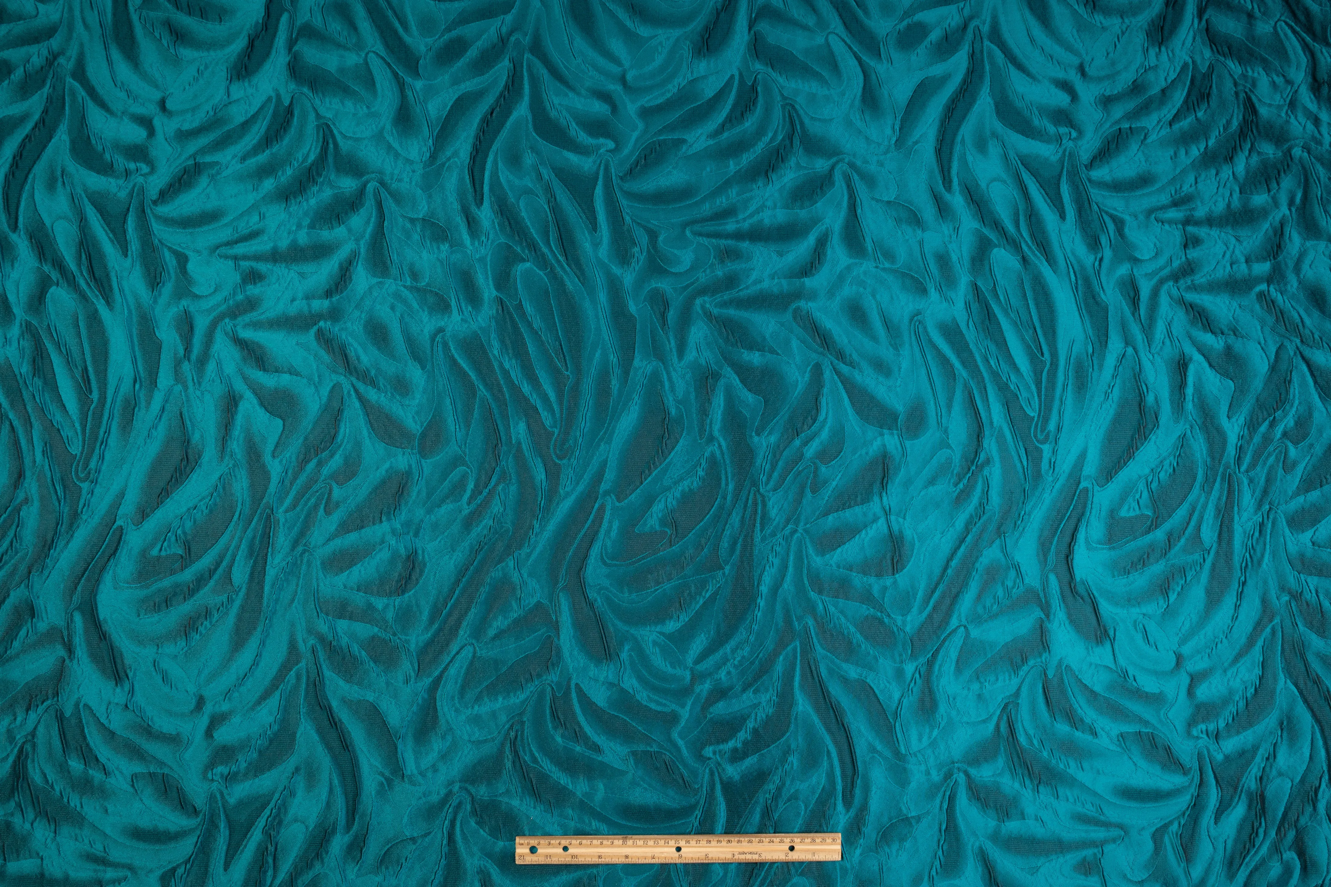 Abstract Italian Cloqué Brocade - Teal Blue