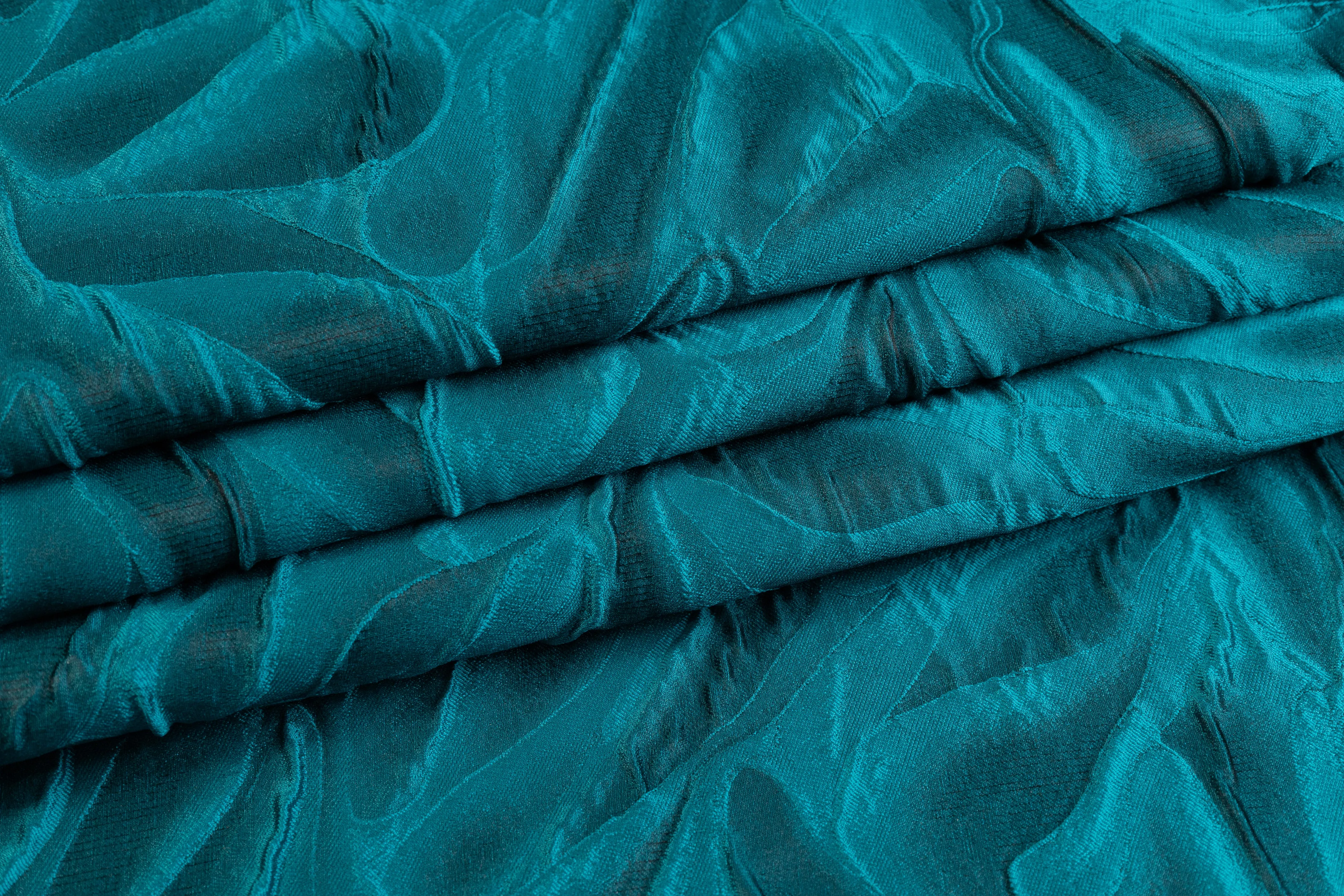 Abstract Italian Cloqué Brocade - Teal Blue