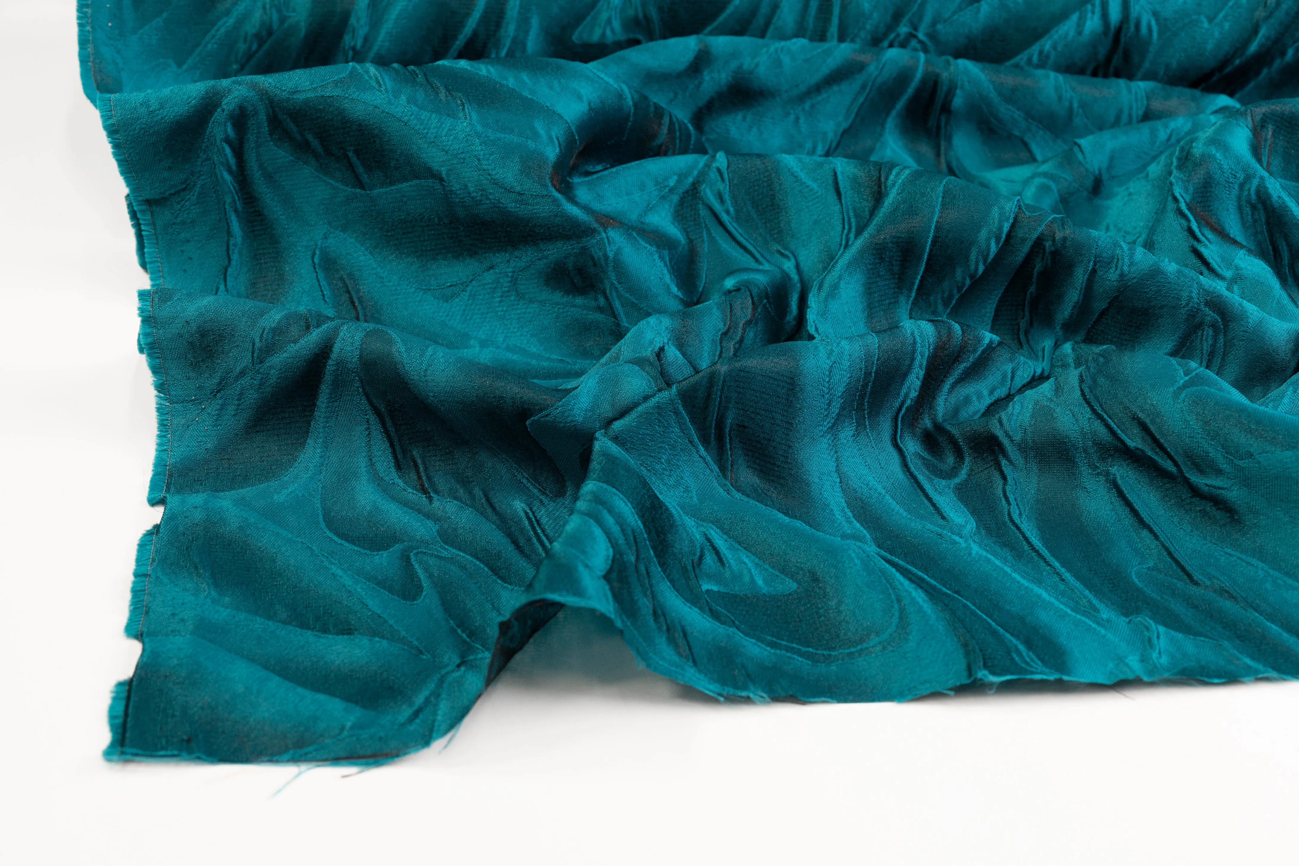 Abstract Italian Cloqué Brocade - Teal Blue