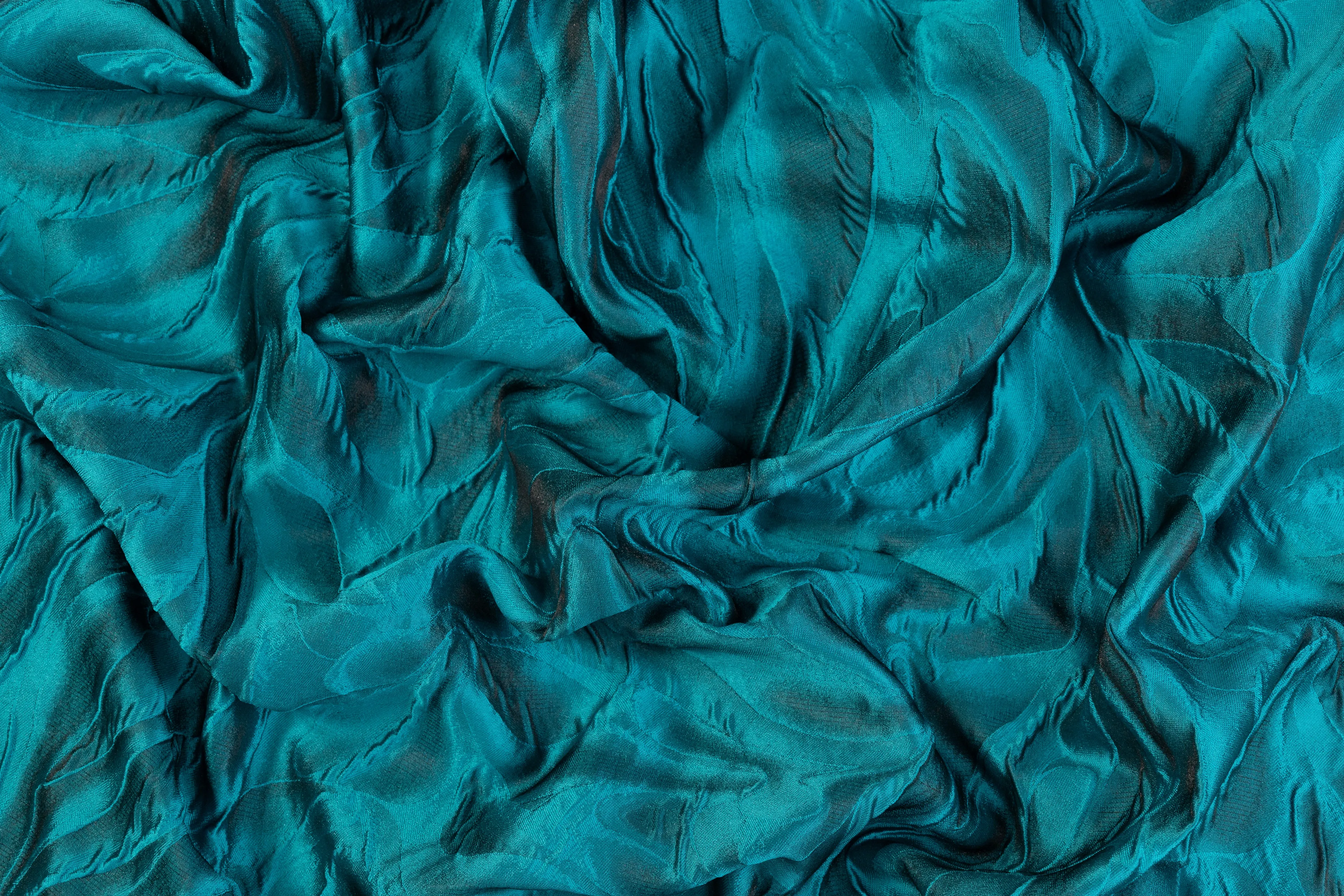 Abstract Italian Cloqué Brocade - Teal Blue