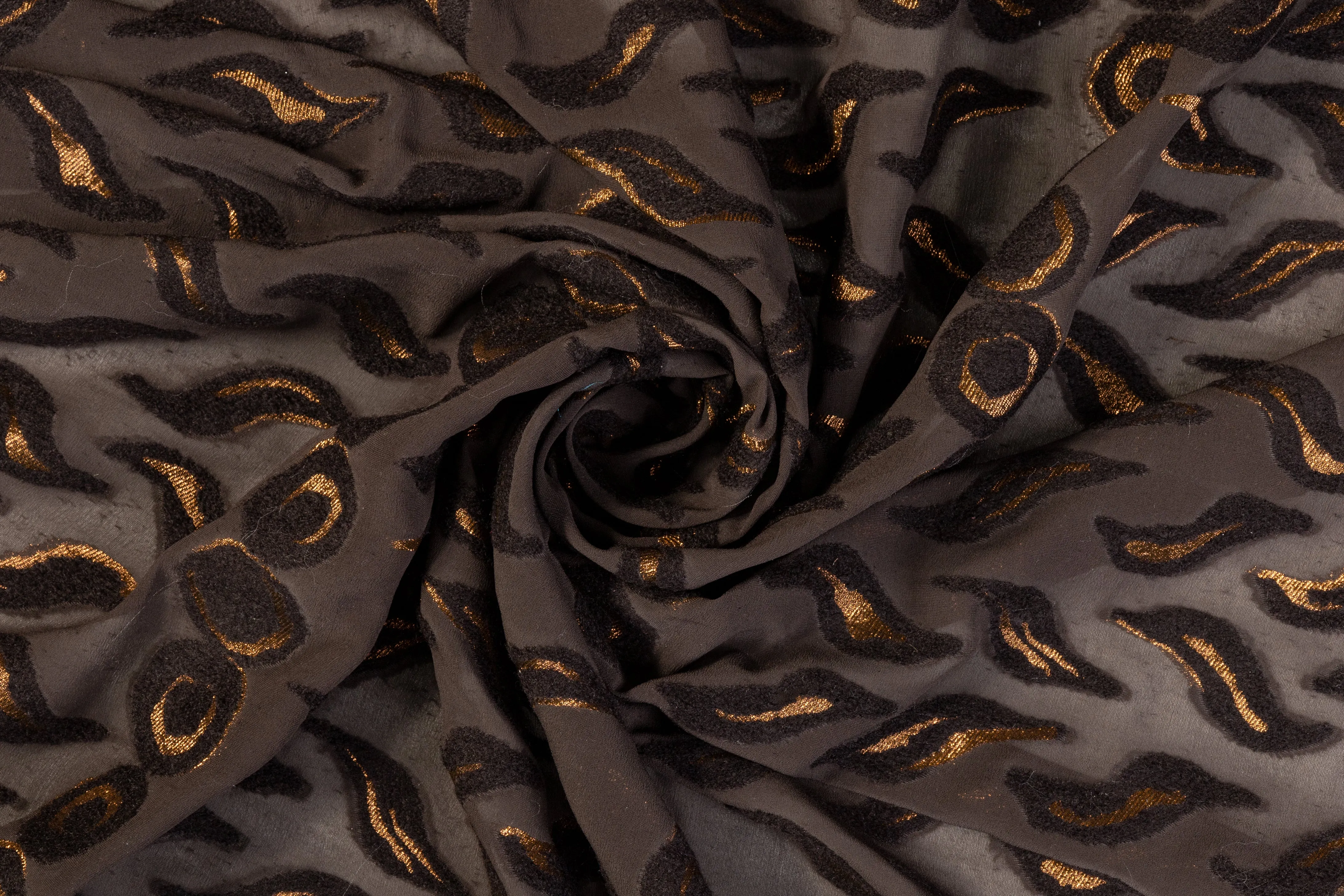 Abstract Italian Metallic Silk Wool Metallic Fil Coupé - Black / Gold