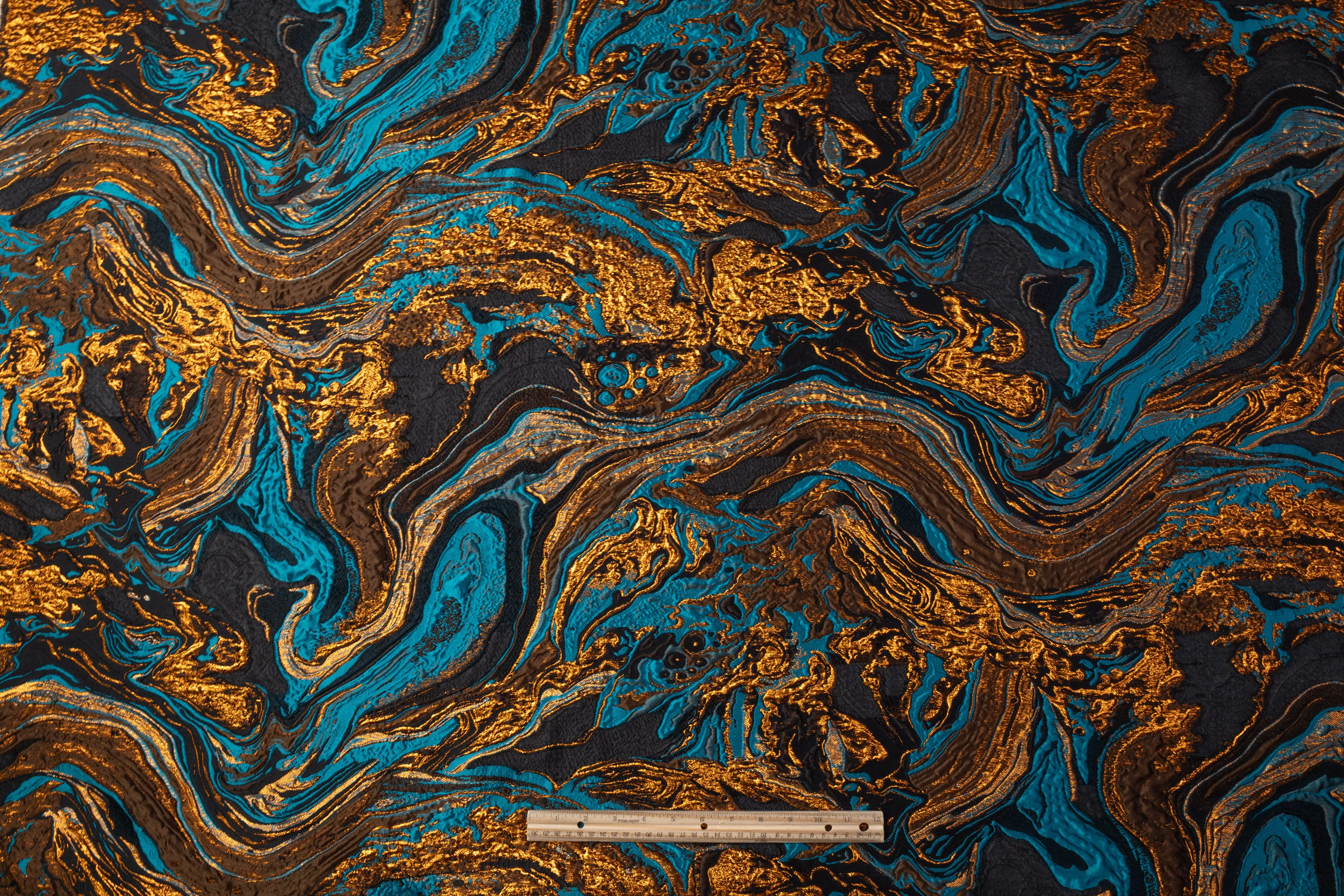 Abstract Italian Silk Blend Decoupé Brocade - Black / Blue / Gold