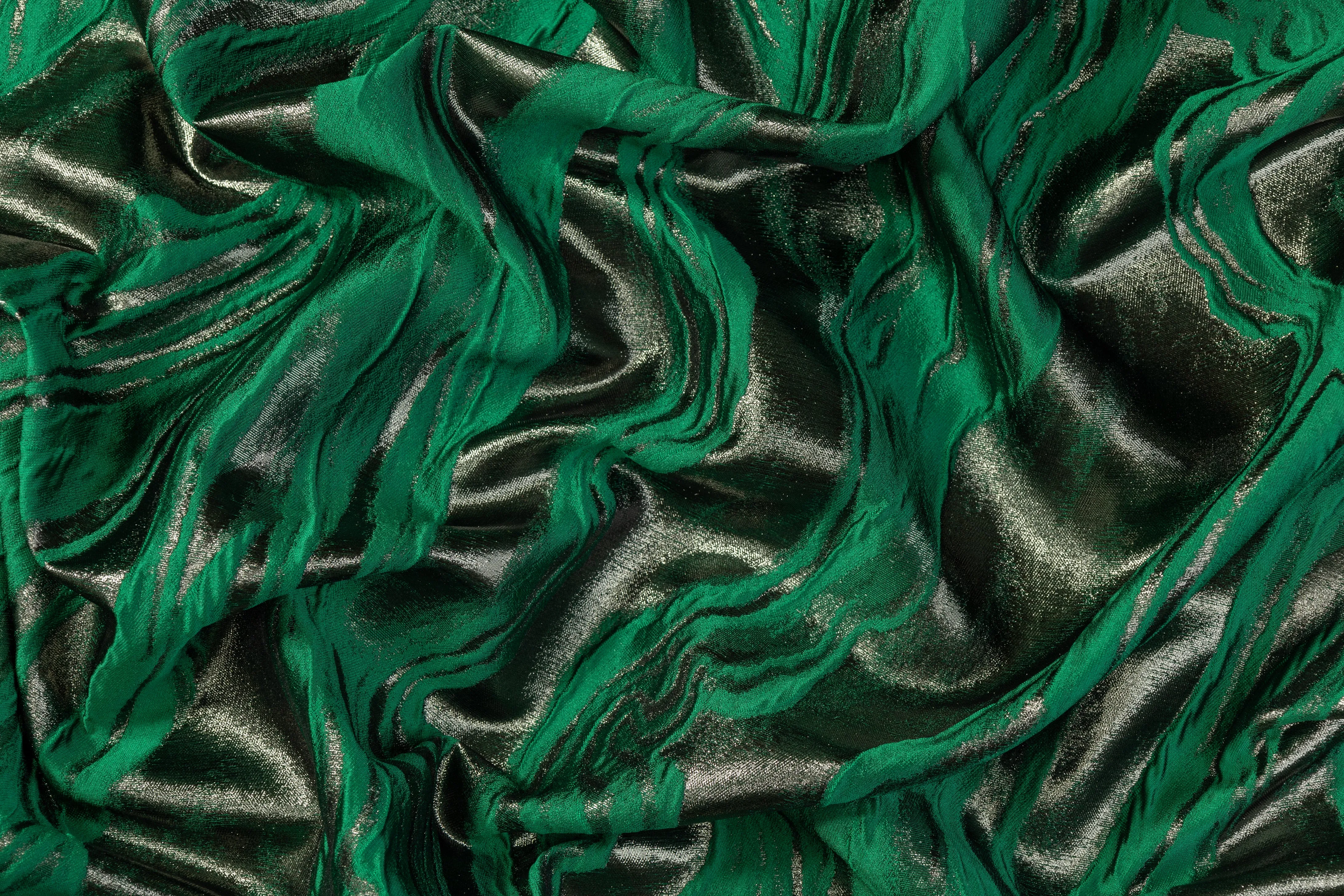 Abstract Metallic Italian Cloqué Brocade - Green