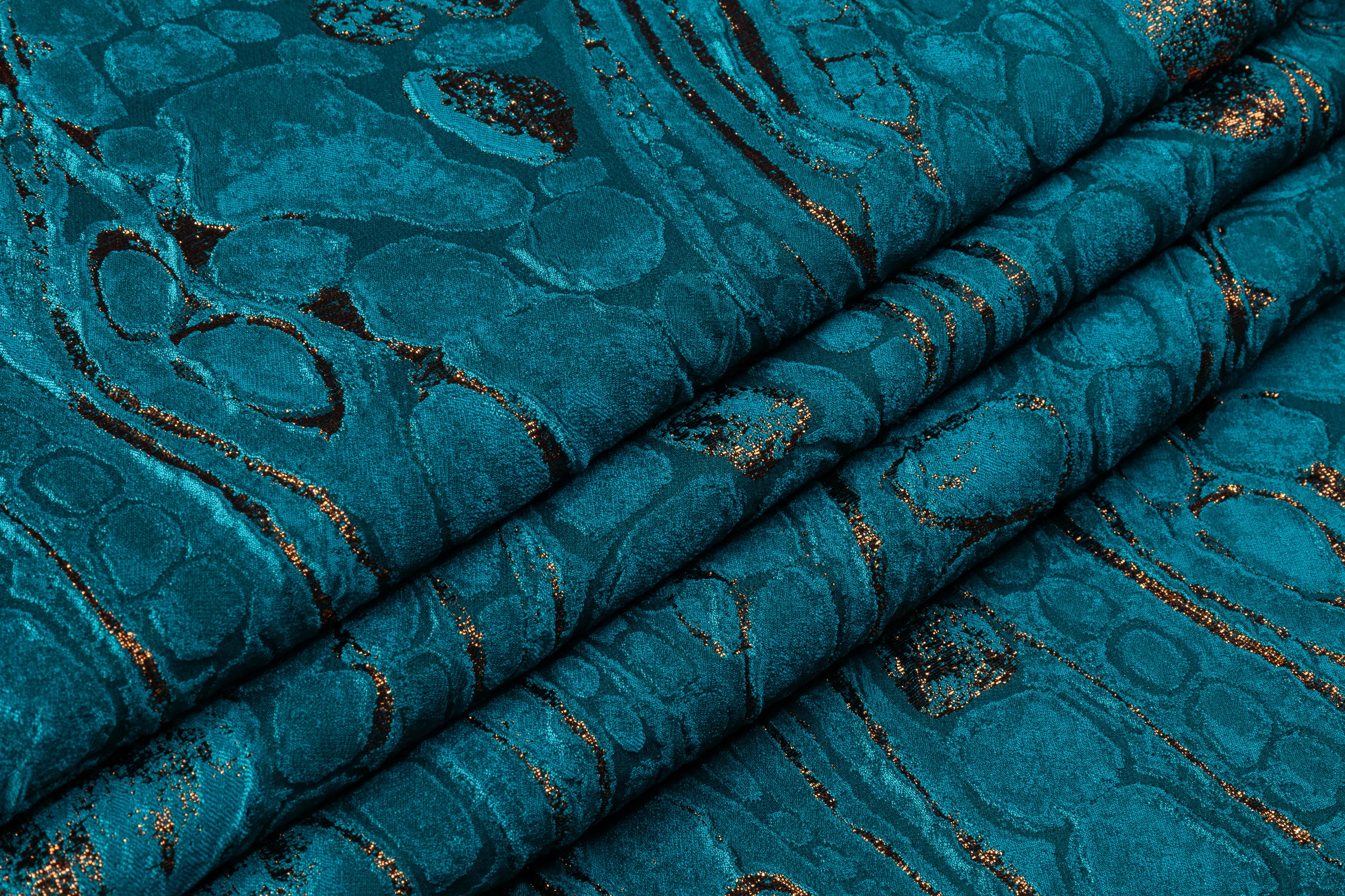 Abstract Metallic Italian Cloqué Brocade - Teal Blue