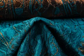 Abstract Metallic Italian Cloqué Brocade - Teal Blue