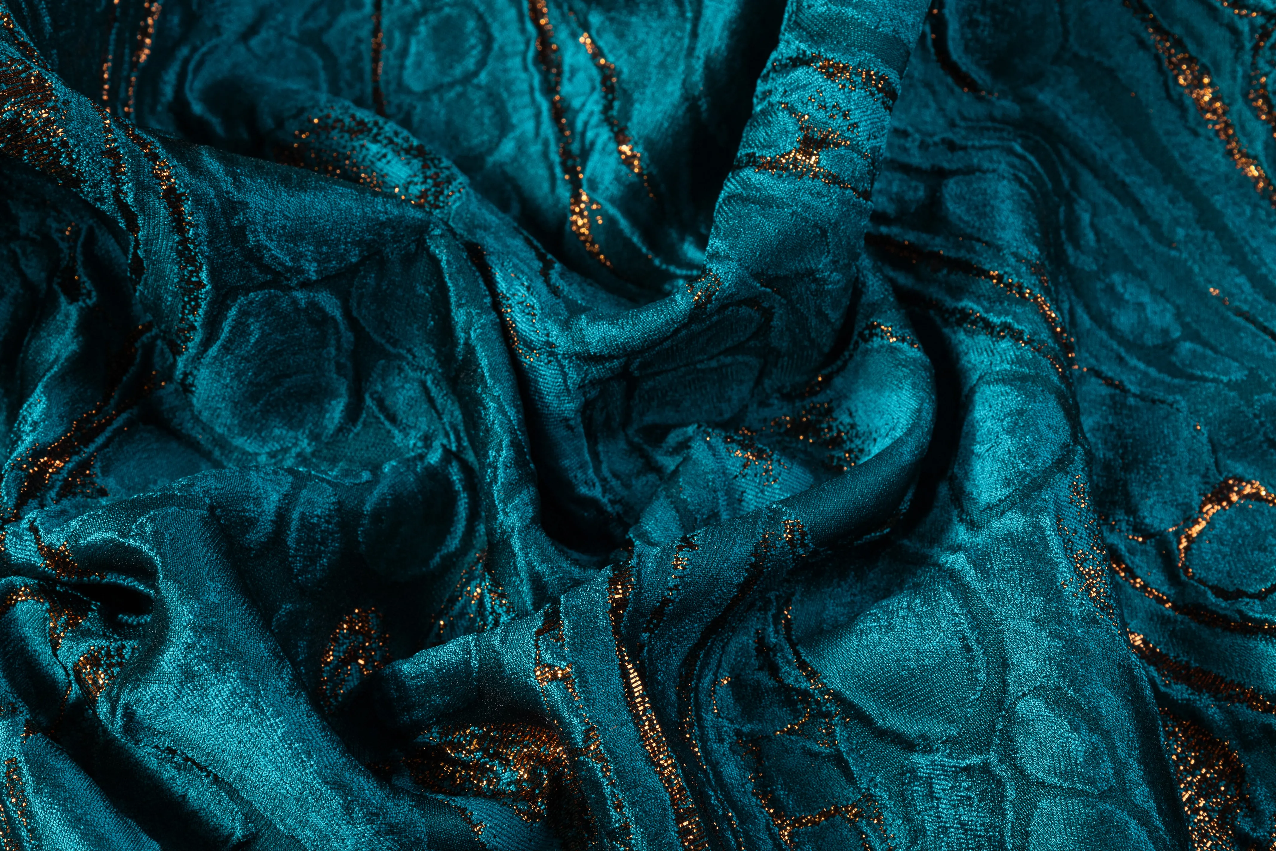 Abstract Metallic Italian Cloqué Brocade - Teal Blue