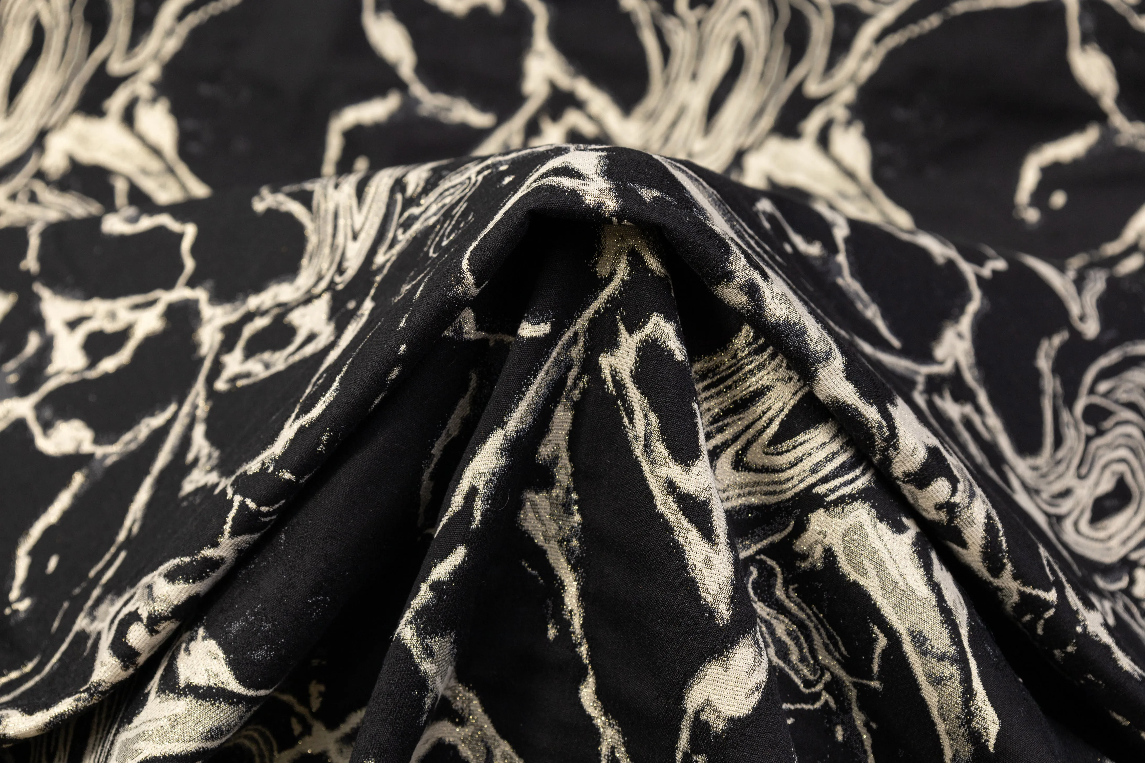 Abstract Metallic Italian Cotton Blend Brocade - Black