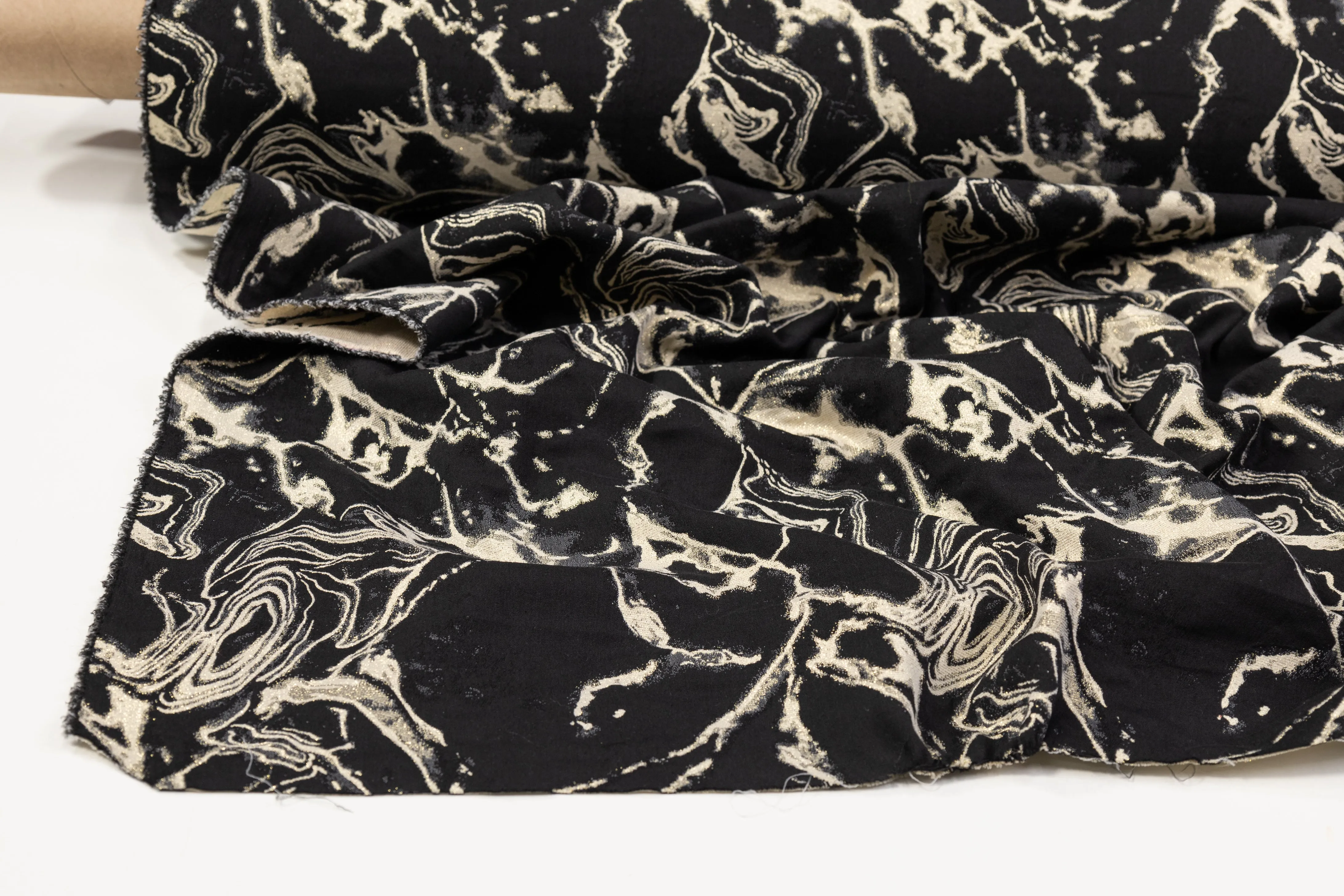 Abstract Metallic Italian Cotton Blend Brocade - Black