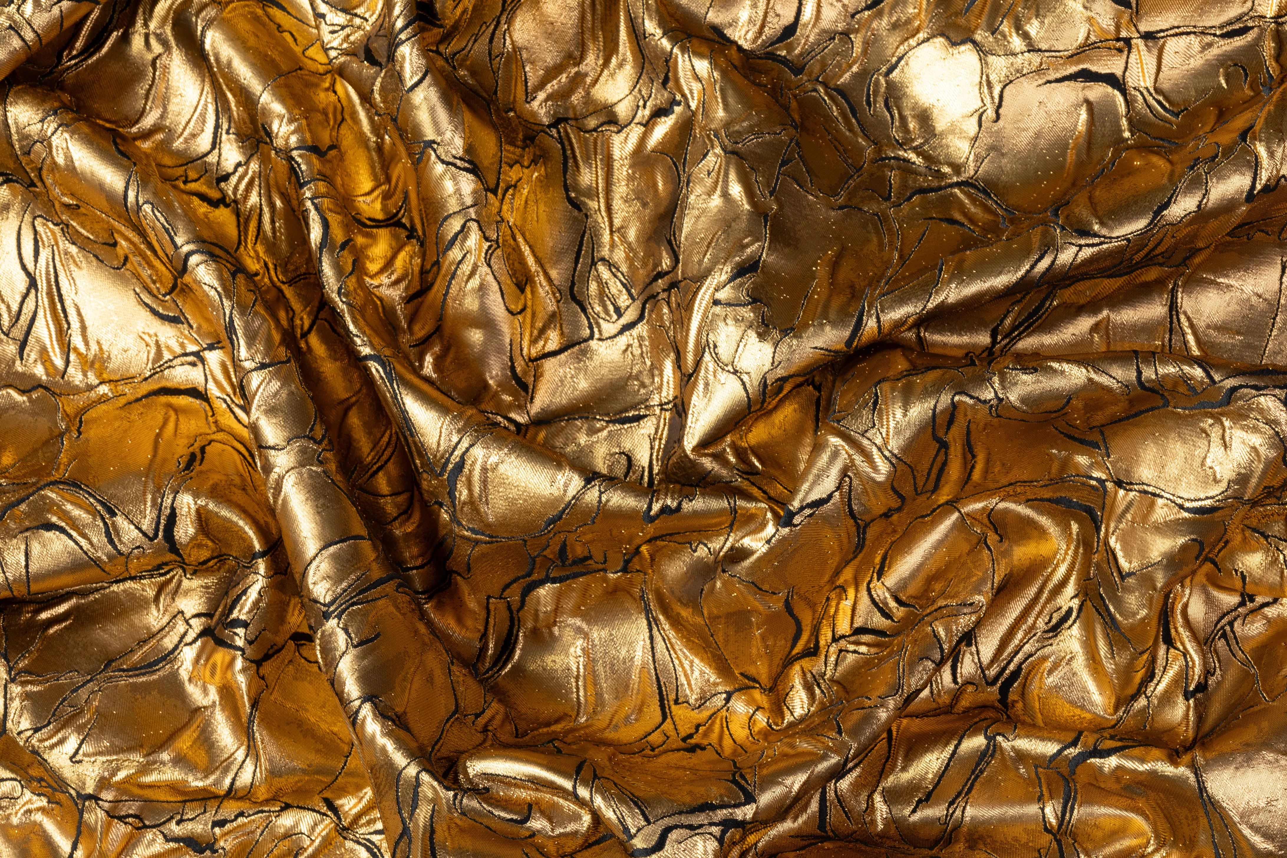 Abstract Metallic Italian Silk Blend Cloqué - Black / Gold