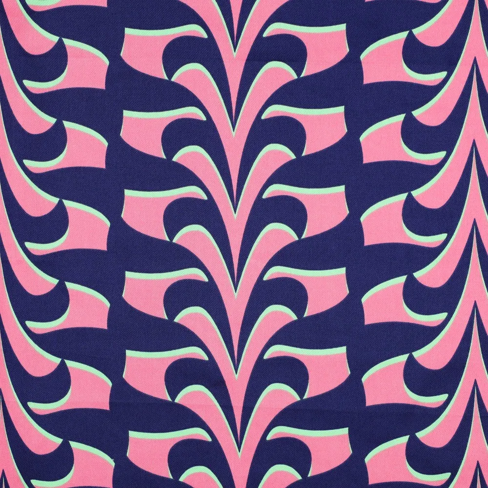 Abstract Navy and Pink Cotton Sateen Fabric