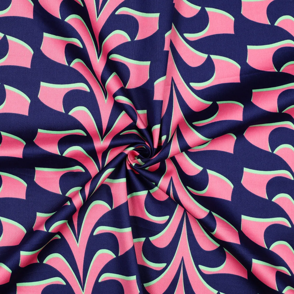 Abstract Navy and Pink Cotton Sateen Fabric