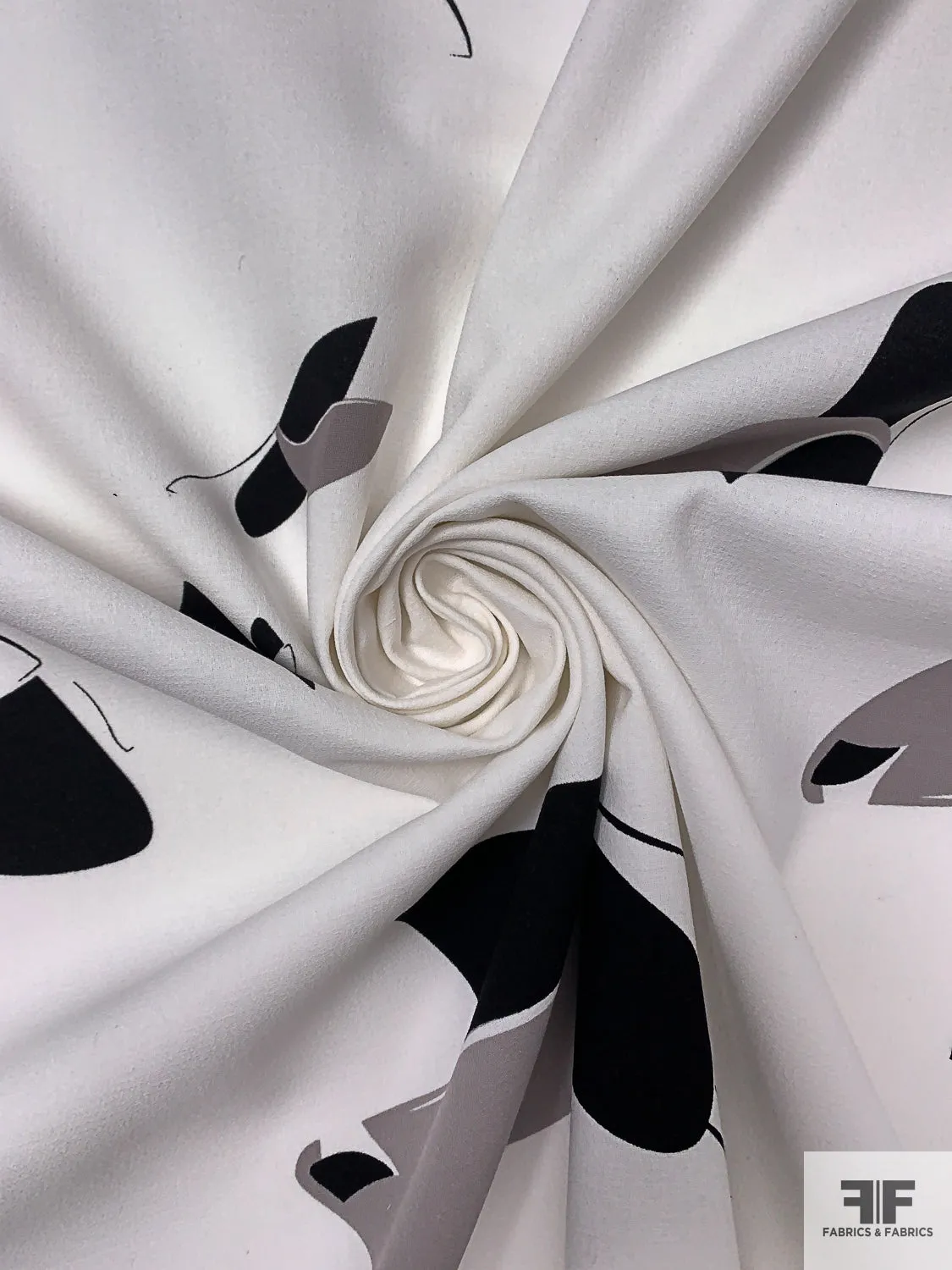 Abstract Petals Printed Cotton Crepe - White / Black / Grey