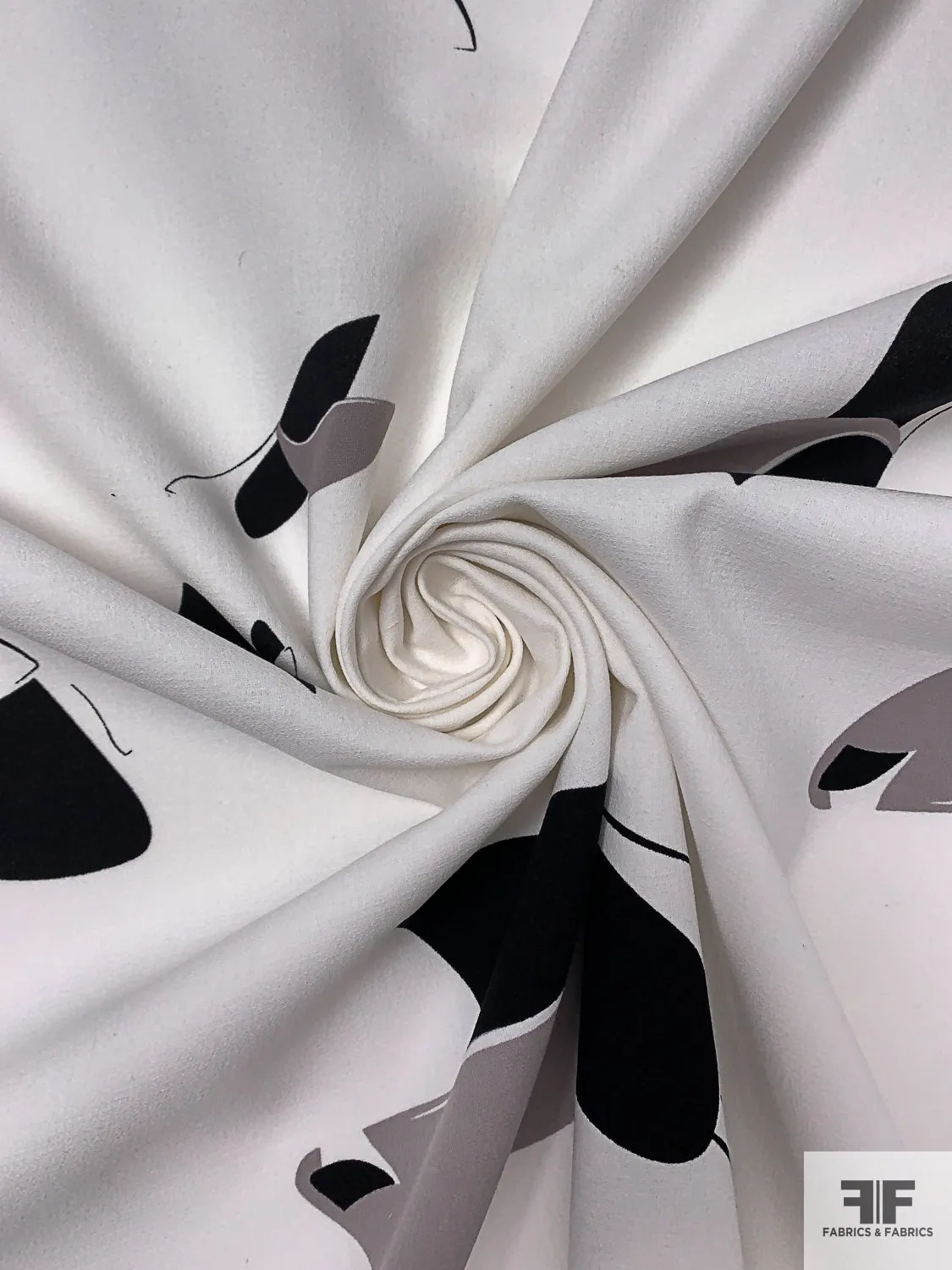 Abstract Petals Printed Cotton Crepe - White / Black / Grey