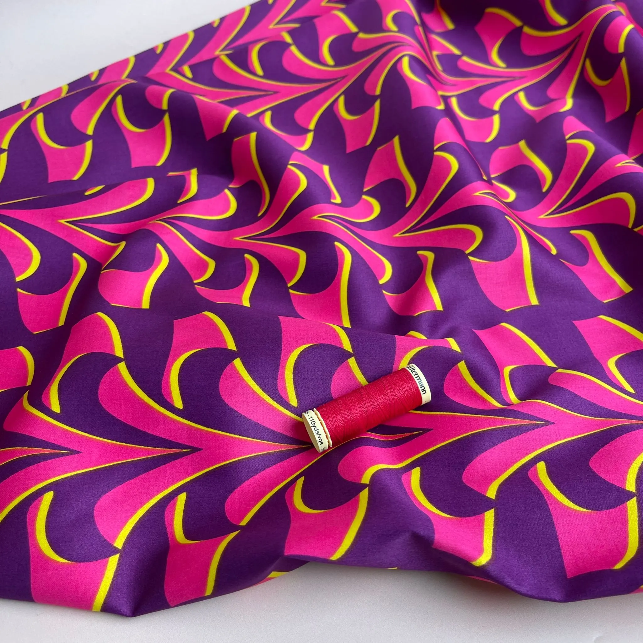 Abstract Purple and Pink Cotton Sateen Fabric