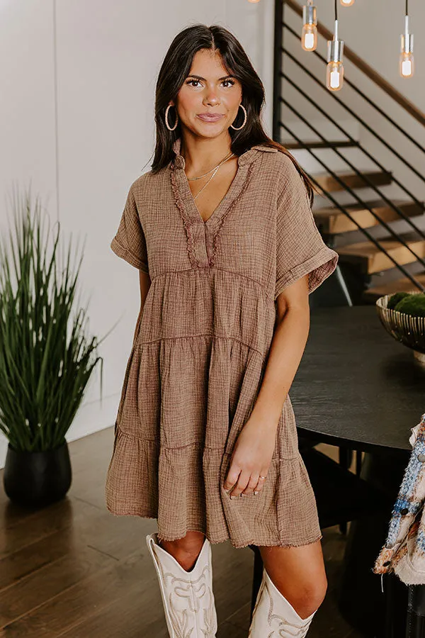 Across The World Mineral Wash Mini Dress In Mocha