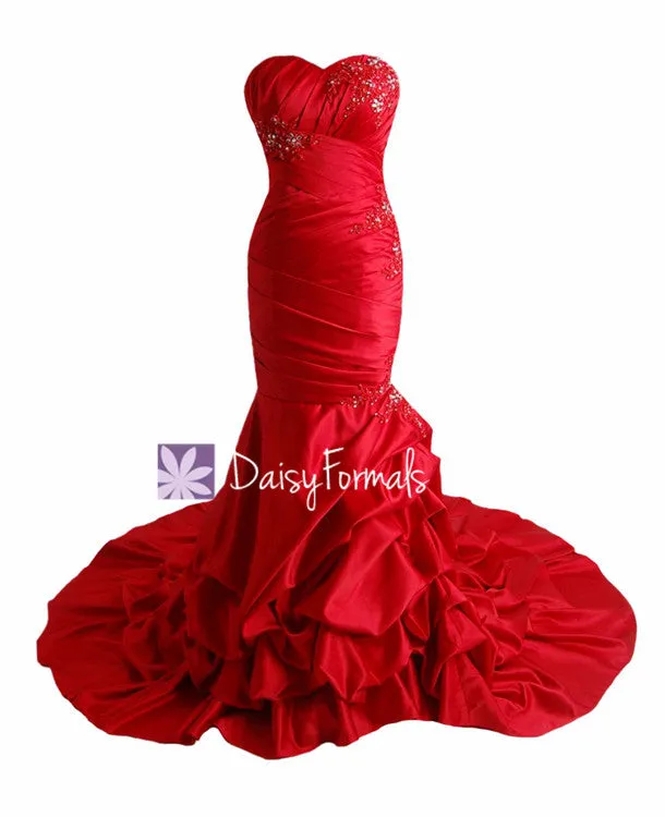 Affordable Sweet-Heart Neckline Wedding Dress Long Red Wedding Dress with train(WD8809)