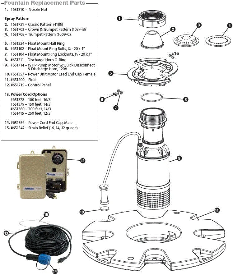 Airmax EcoSeries Fountain Head Replacement Parts