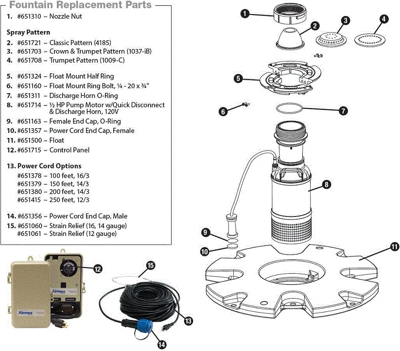 Airmax EcoSeries Fountain Head Replacement Parts