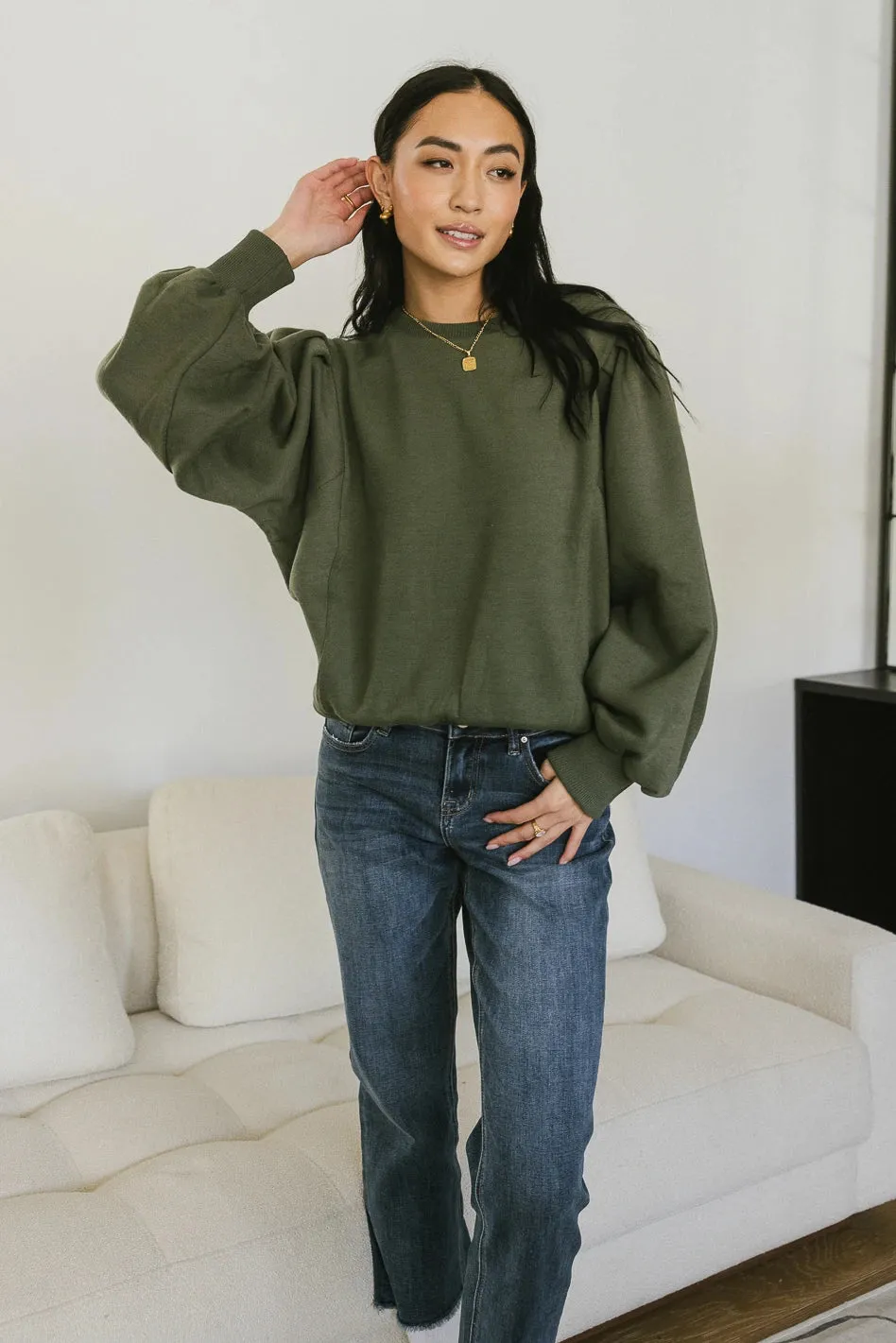 Amalia Sweatshirt in Olive - FINAL SALE